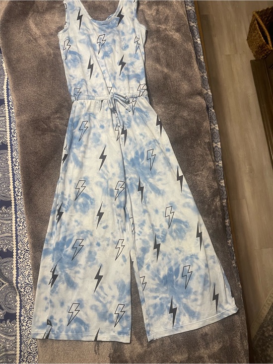 Pixielane Other - Kids Light Blue Tie-Dye Lightning wide leg Romper Jumpsuit